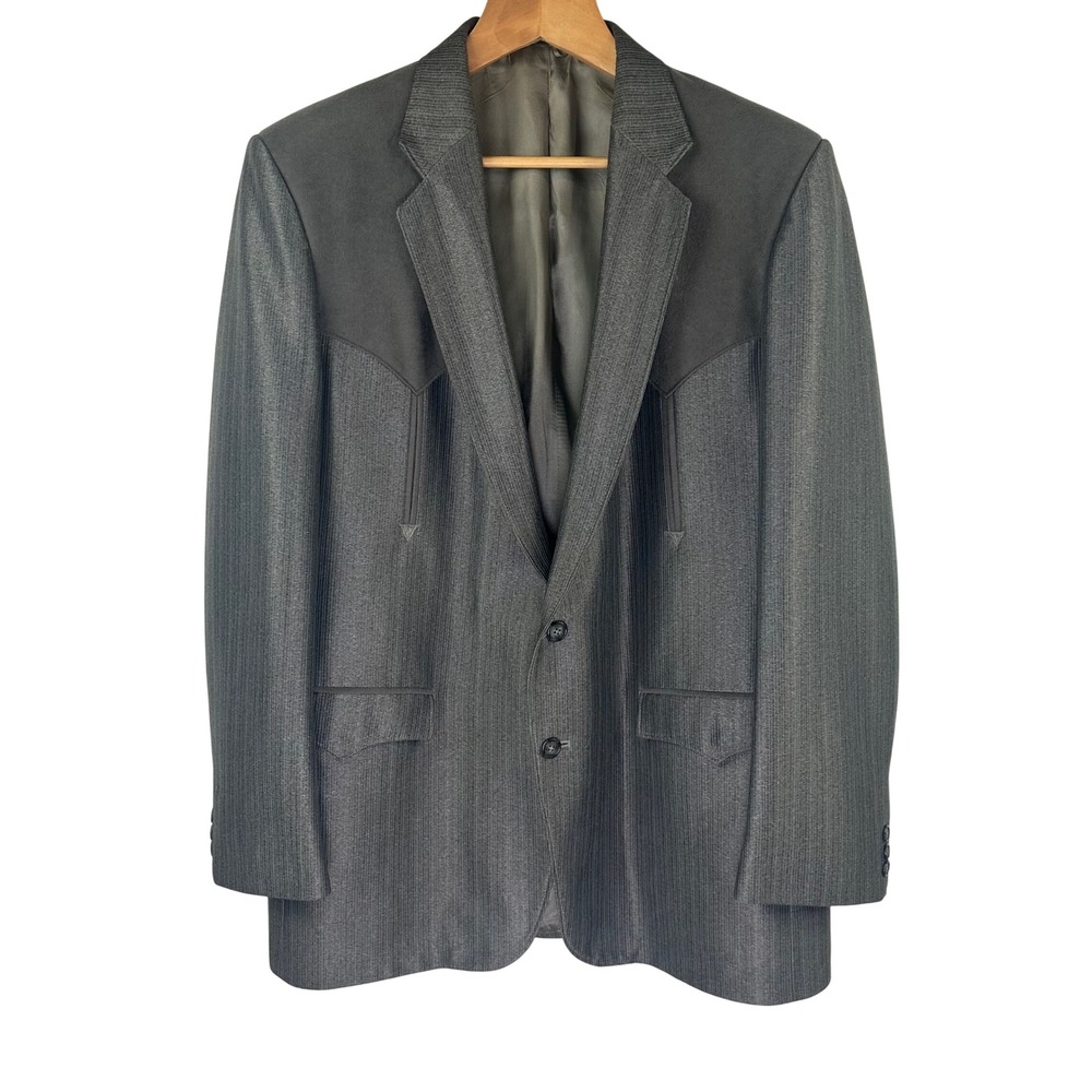 Circle S Mens 46L Western Blazer Gray Suede Yoke Sport Coat Made in USA